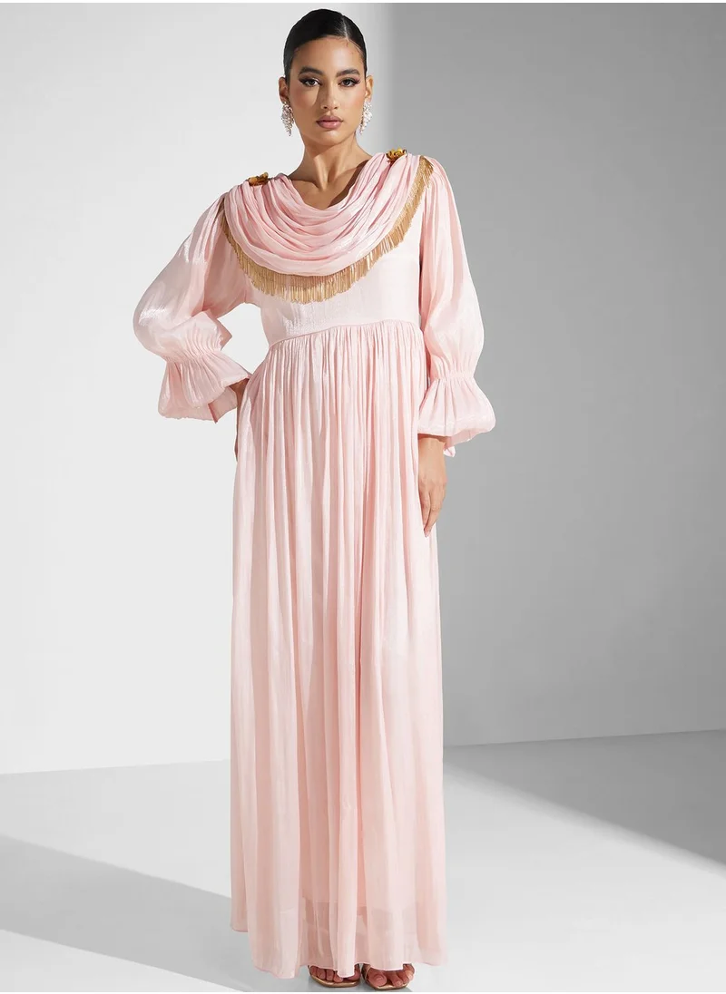 hayas closet Pleated Fringe Detail Dress