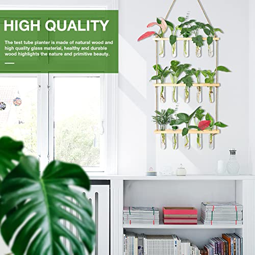 XXXFLOWER Wall Hanging Propagation Station with Wooden Stand 5 Glass Test Tubes 3 Tiered Planters Wall Terrarium for Home Office Plant Hanger Flower Vases Wall Decor Hydroponic Cuttings - Image 4