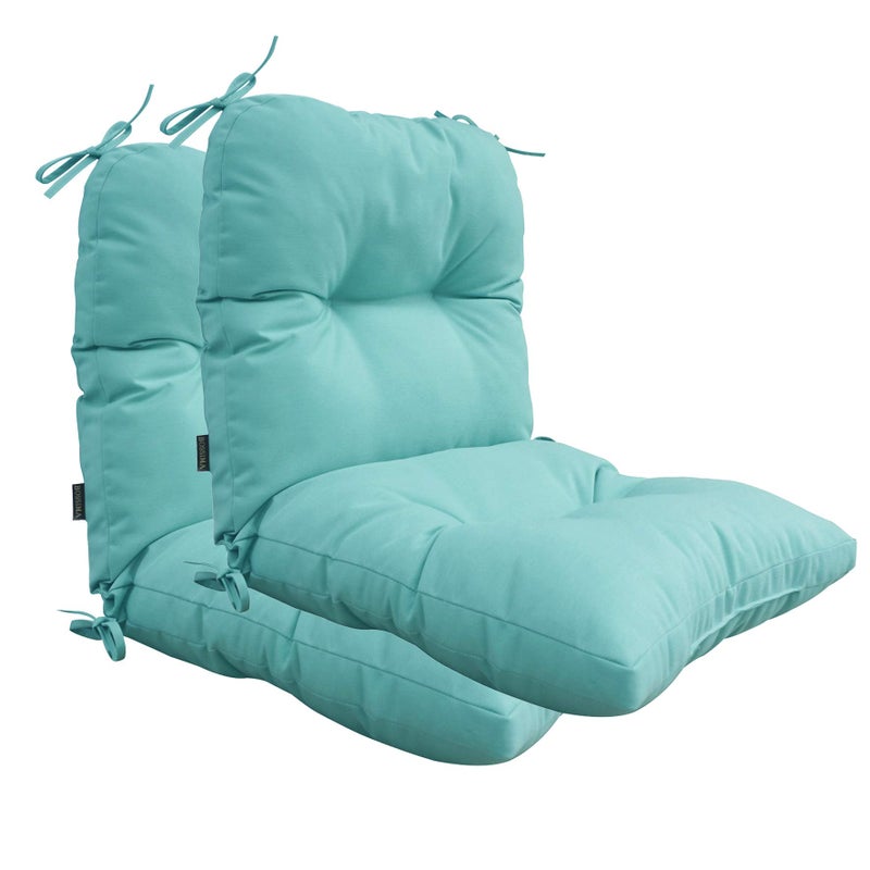 BOSSIMA Outdoor Indoor High Back Chair Tufted Thick Cushions Comfort Replacement Patio Seating Cushions Set of 2 Light Blue