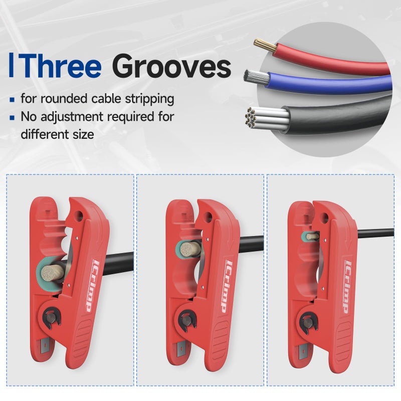 iCrimp Round Cable Stripper for AWG 12 to 4/0, Adjustable Cable Jacket Stripper,Wire Stripping Tool with 2 Spare Blade - Image 2
