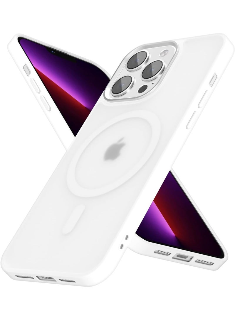 أكاليكس جراب مغناطيسي غير لامع لهاتف iPhone 12 Pro Max، حماية عالية الجودة من السقوط مع شريط مقاوم للصدمات، جراب خلفي شفاف غير لامع للهاتف (أبيض) - Image 1