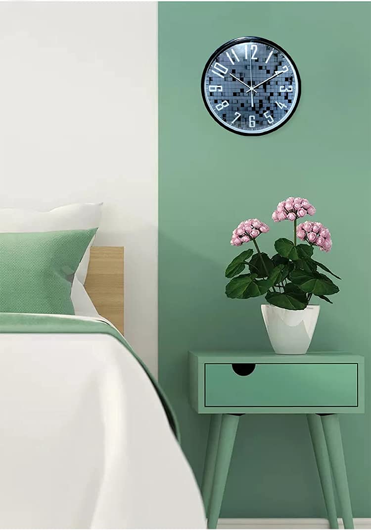 SEMITO Decorative Wall Clock for Living Room Bedroom Kitchen Study Room and Office Non Ticking Silent Movement (Blue and Black Design) - Image 3