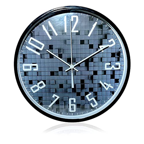 SEMITO Decorative Wall Clock for Living Room Bedroom Kitchen Study Room and Office Non Ticking Silent Movement (Blue and Black Design) - Image 1