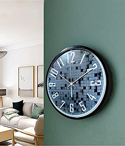 SEMITO Decorative Wall Clock for Living Room Bedroom Kitchen Study Room and Office Non Ticking Silent Movement (Blue and Black Design) - Image 2