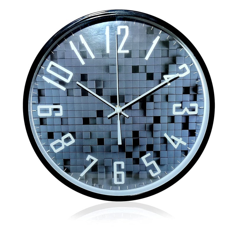 SEMITO Decorative Wall Clock for Living Room Bedroom Kitchen Study Room and Office Non Ticking Silent Movement (Blue and Black Design) - Image 5
