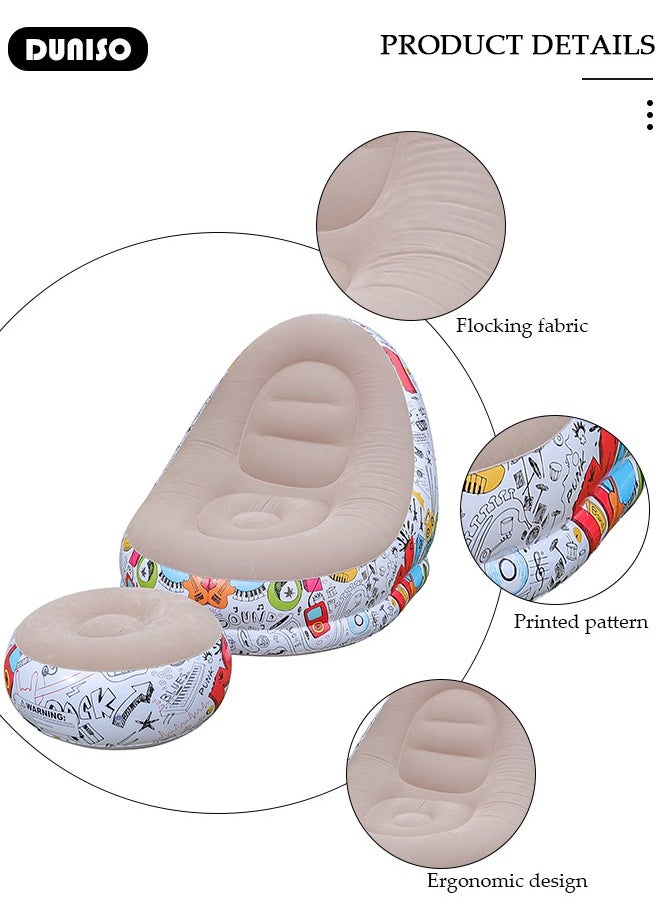 DUNISO - Foldable Inflatable Sofa,Indoor Inflatable Lounge Chair, Air Couch Footrest,Air Sofa Inflatable Couch Deck Chair,Gaming Reading & Movie Watching Lounger,Outdoor Travel Camping Picnic - Image 1
