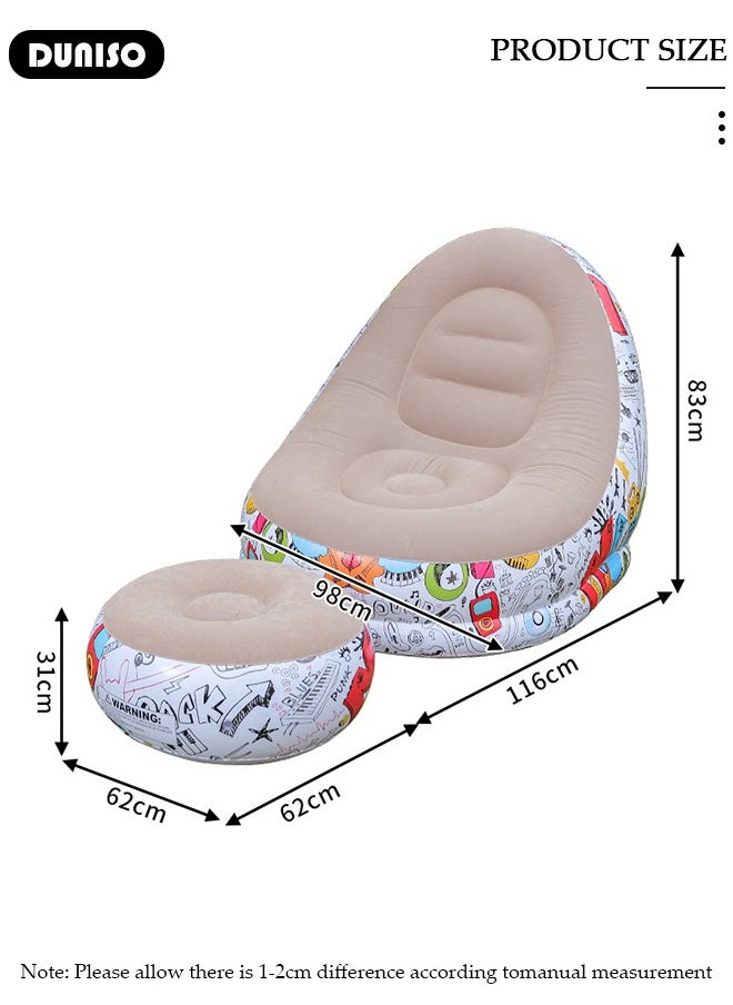 DUNISO - Foldable Inflatable Sofa,Indoor Inflatable Lounge Chair, Air Couch Footrest,Air Sofa Inflatable Couch Deck Chair,Gaming Reading & Movie Watching Lounger,Outdoor Travel Camping Picnic - Image 1