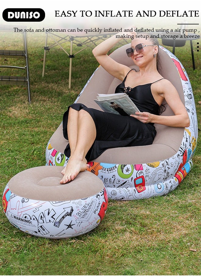 DUNISO - Foldable Inflatable Sofa,Indoor Inflatable Lounge Chair, Air Couch Footrest,Air Sofa Inflatable Couch Deck Chair,Gaming Reading & Movie Watching Lounger,Outdoor Travel Camping Picnic - Image 1