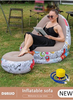 Foldable Inflatable Sofa,Indoor Inflatable Lounge Chair, Air Couch Footrest,Air Sofa Inflatable Couch Deck Chair,Gaming Reading & Movie Watching Lounger,Outdoor Travel Camping Picnic