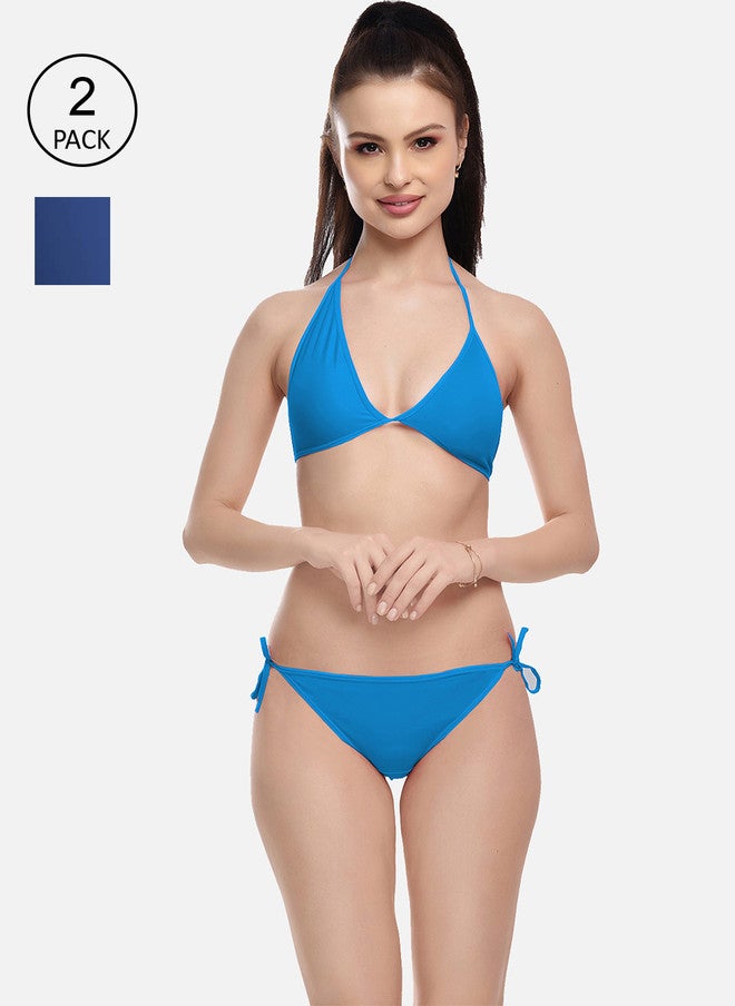 FIMS Women Blue & Navy Blue Pack Of 2 Solid Bikini Set - Image 1