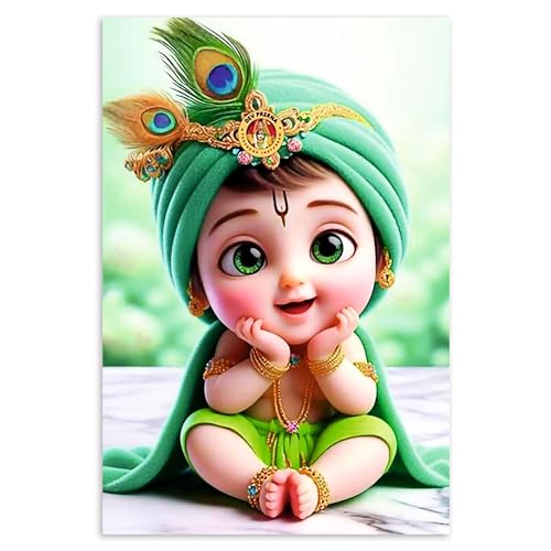 Goelite Bal Gopal Krishna Photo For Pregnant Women Poster For Decoration Wall’s Bedroom, Living Room, And More | Cute Baby Krishna Wall Poster Size:”18x12” Inches Set Of 1 (Design 11) - Image 1