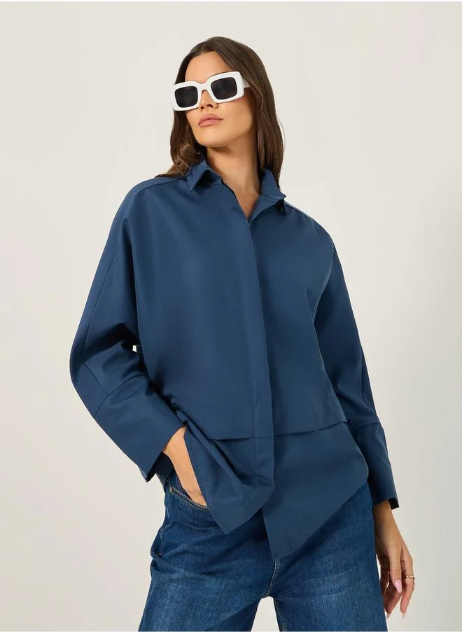 Styli Solid Oversized Collared Shirt