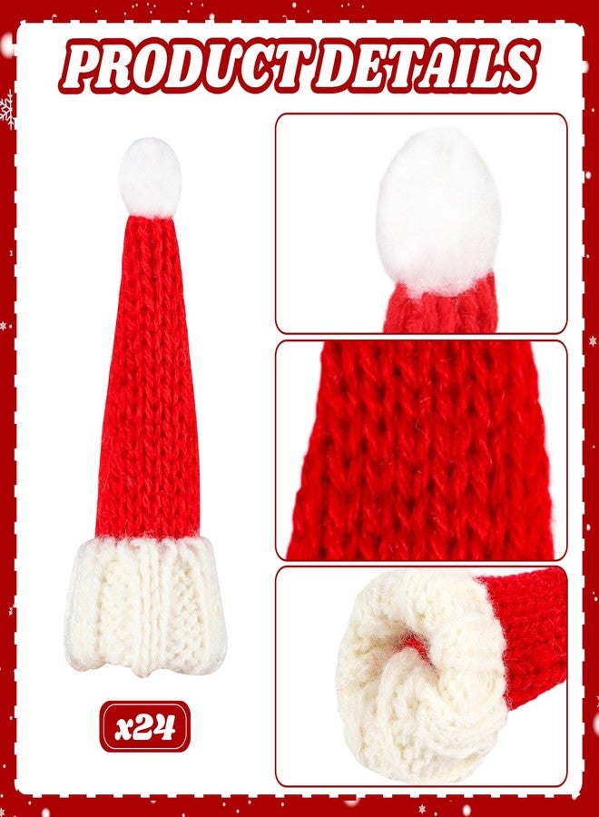 DIYASY 24 Pcs Mini Santa Hats Set, Small Knit Hat for Crafts Dolls Knitted Ornaments Xmas Tree Accessory Cup Bottle Cover DIY Craft Art Decorations - Image 3