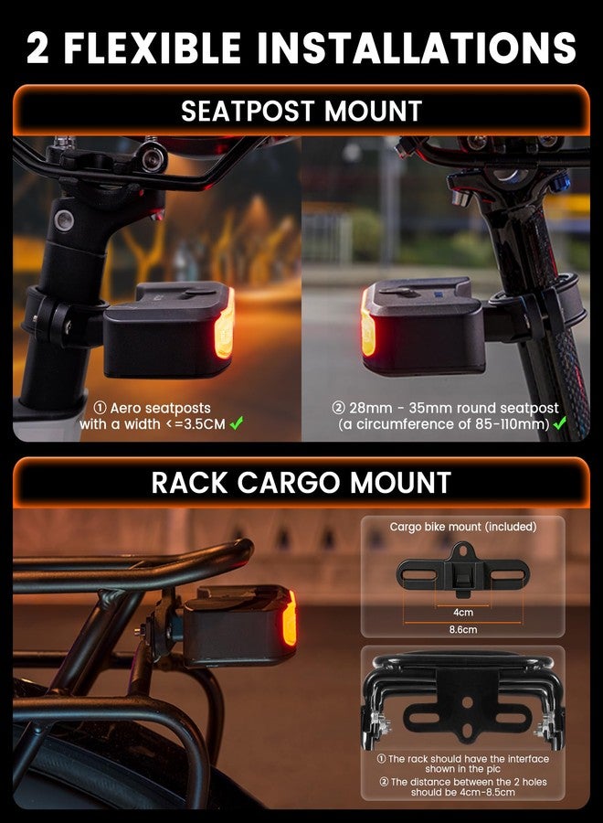 RAVEMEN Bike Tail Light with Turn Signals, 160 Lumens Rear Bicycle Light with Horn Alarm, Auto On/Off Brake Light, Ground Warning Lights for Seatpost and Cargo Rack, Night Riding Safety - Image 3