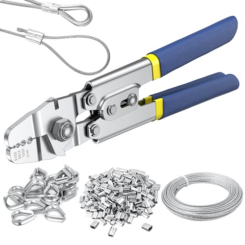 TOOGOND 100ft Wire Rope Crimping Tool Kit Fishing Crimping Tool With 304 Stainless Steel Cable 7x7 Strand Core15mm 200Pcs 116Aluminum Crimp Loop Sleeves And 20Pcs Wire Rope Stainless Steel Thimble - Image 1