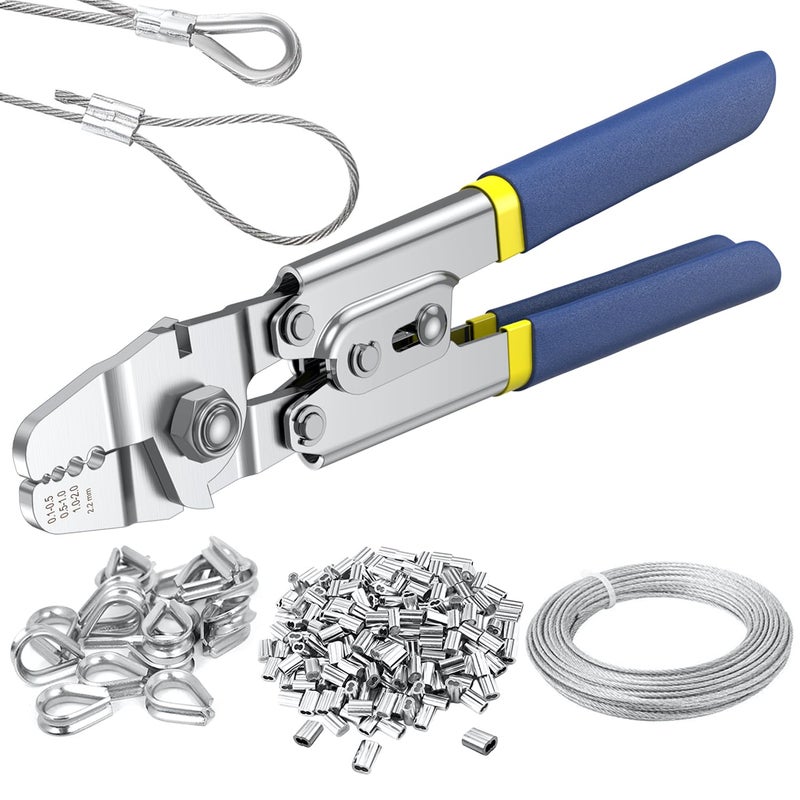 TOOGOND 100ft Wire Rope Crimping Tool Kit Fishing Crimping Tool With 304 Stainless Steel Cable 7x7 Strand Core15mm 200Pcs 116Aluminum Crimp Loop Sleeves And 20Pcs Wire Rope Stainless Steel Thimble - Image 2
