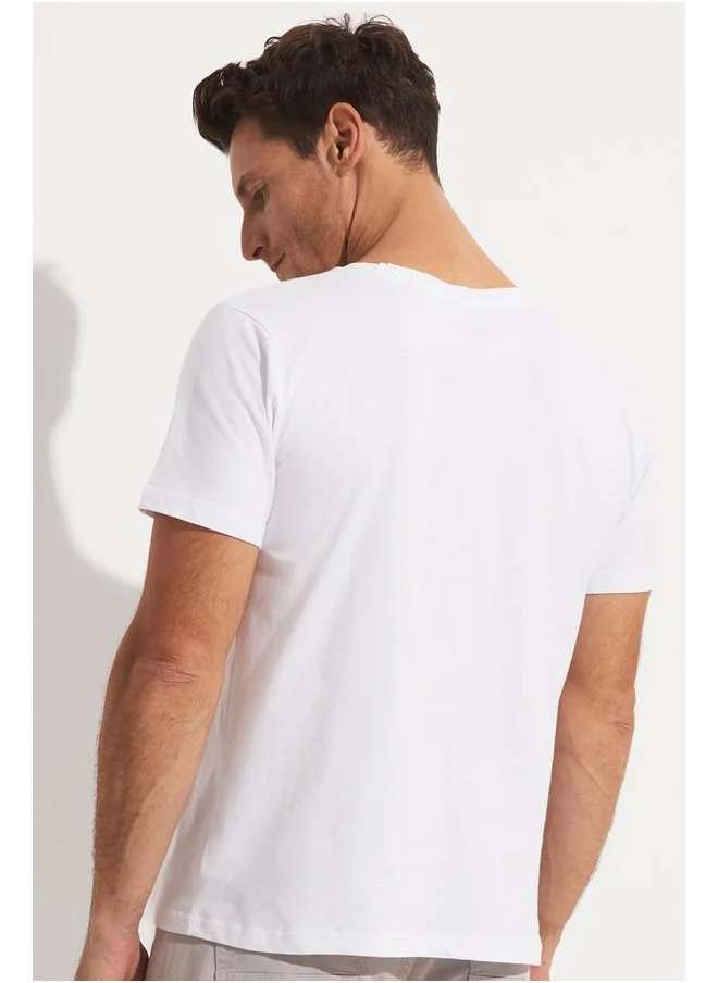 جون June Men Regular Fit Printed Crew Neck Tshirt White
