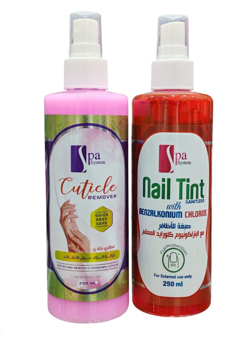 Spa System Nail Tint Sanitizer 250ml + Cuticle Remover 250ml Set