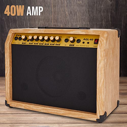 LyxPro 40 Watt Electric Guitar Amplifier | Solid State Studio Amp with 8” 4-Ohm Speaker, Custom EQ Controls, Drive, Delay, ¼” Passive/Active/Microphone Inputs, Aux in & Headphone Jack - Natural - Image 3