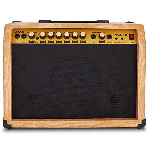 LyxPro 40 Watt Electric Guitar Amplifier | Solid State Studio Amp with 8” 4-Ohm Speaker, Custom EQ Controls, Drive, Delay, ¼” Passive/Active/Microphone Inputs, Aux in & Headphone Jack - Natural - Image 1