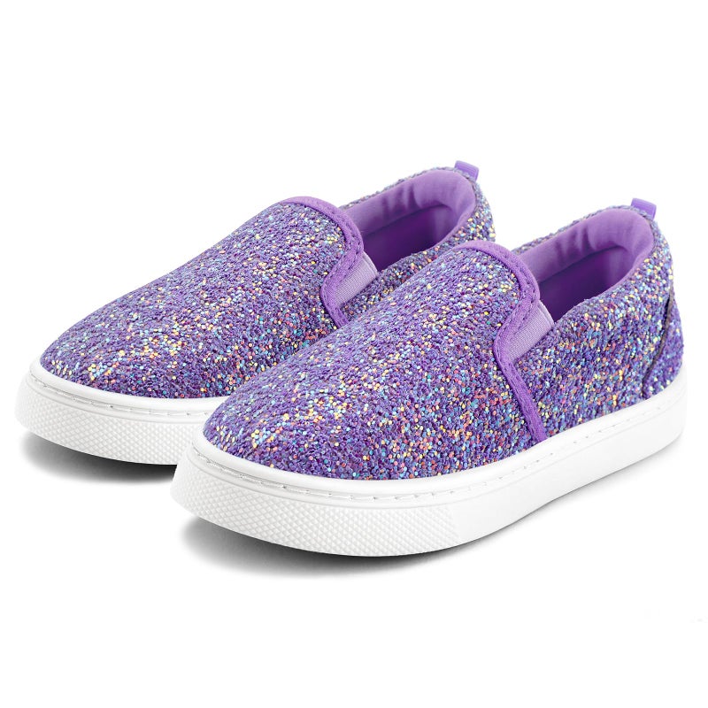 K KomForme Kids Shoes Toddlers Canvas Sneakers Slip on Walking Tennis Shoes for Boys Girls(Toddler/Little Kids/Big Kids) Purple Glitter - Image 1