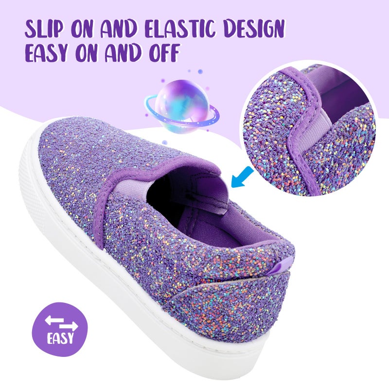 K KomForme Kids Shoes Toddlers Canvas Sneakers Slip on Walking Tennis Shoes for Boys Girls(Toddler/Little Kids/Big Kids) Purple Glitter - Image 4