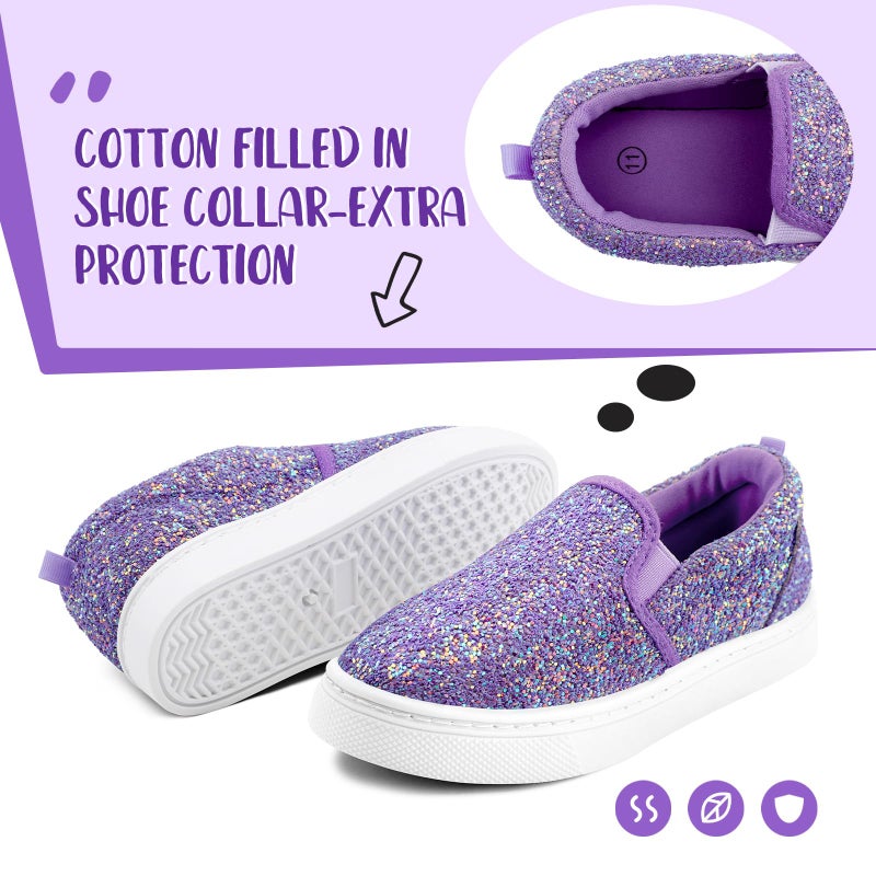 K KomForme Kids Shoes Toddlers Canvas Sneakers Slip on Walking Tennis Shoes for Boys Girls(Toddler/Little Kids/Big Kids) Purple Glitter - Image 5