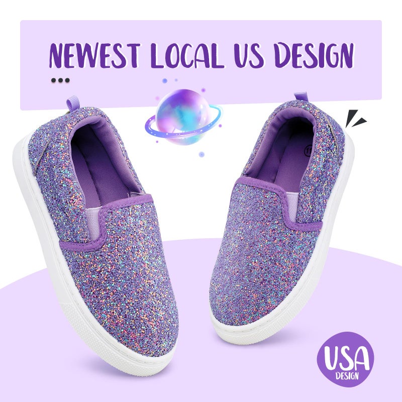 K KomForme Kids Shoes Toddlers Canvas Sneakers Slip on Walking Tennis Shoes for Boys Girls(Toddler/Little Kids/Big Kids) Purple Glitter - Image 3