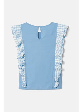 Tchibo Kids Girl Gingham Ruffle Detailed Tops, Light Blue  - Image 3