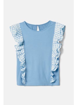 Tchibo Kids Girl Gingham Ruffle Detailed Tops, Light Blue  - Image 2