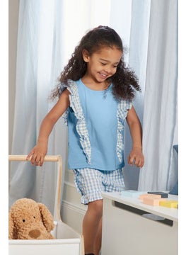 Tchibo Kids Girl Gingham Ruffle Detailed Tops, Light Blue  - Image 1