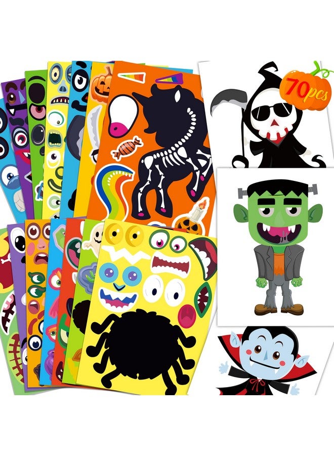 Moon Boat 70 Sheets Halloween Stickers Crafts for Kids, Make-a-Zombie/Pumpkin/Ghost/Monster/Skeleton/Spider/Vampire/Reaper/Witch/Mummy Face Activity Sticker Favors Bulk Party Supplies(Small Size) - Image 1
