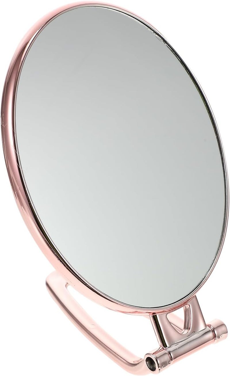 Handheld Makeup Mirror Double-Sided 3X Magnifying Portable Folding Cosmetic Mirror with Handle for Travel and Vanity Use Rose Gold Oval - Image 1