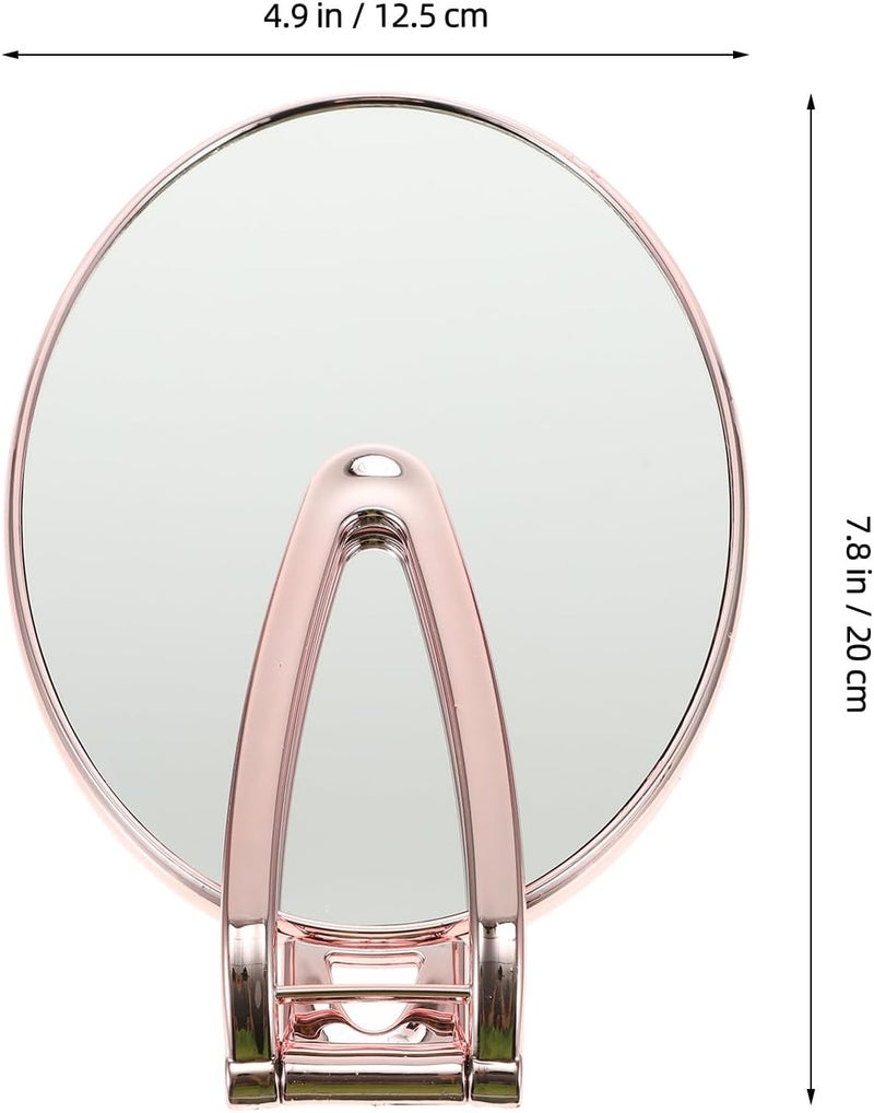 Handheld Makeup Mirror Double-Sided 3X Magnifying Portable Folding Cosmetic Mirror with Handle for Travel and Vanity Use Rose Gold Oval - Image 2