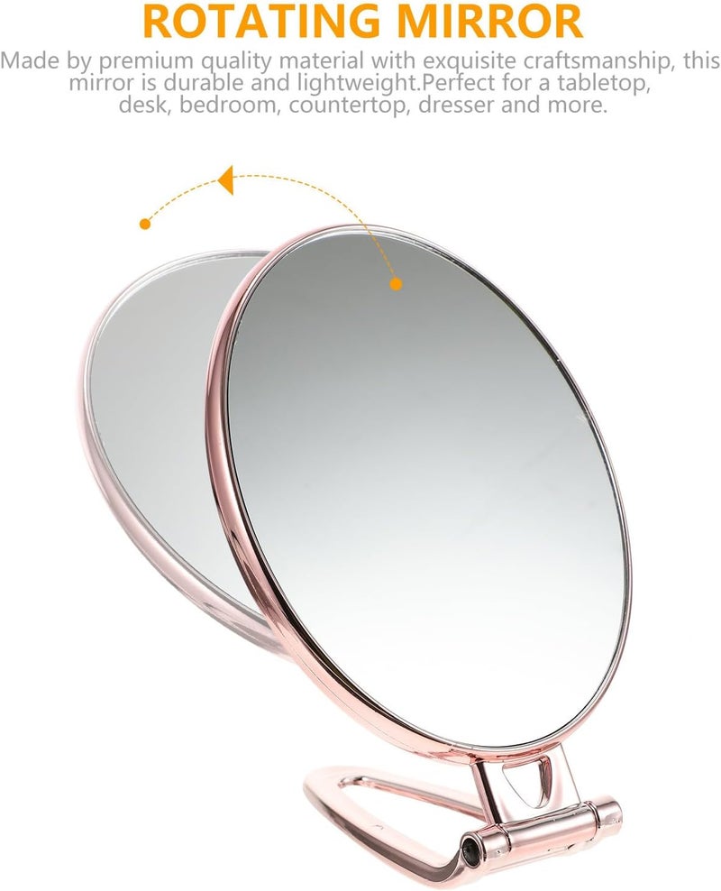 Handheld Makeup Mirror Double-Sided 3X Magnifying Portable Folding Cosmetic Mirror with Handle for Travel and Vanity Use Rose Gold Oval - Image 3