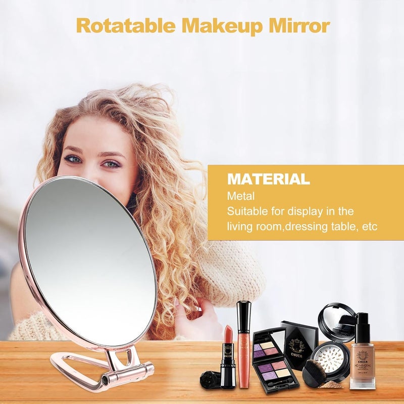 Handheld Makeup Mirror Double-Sided 3X Magnifying Portable Folding Cosmetic Mirror with Handle for Travel and Vanity Use Rose Gold Oval - Image 5