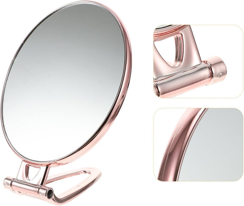 Handheld Makeup Mirror Double-Sided 3X Magnifying Portable Folding Cosmetic Mirror with Handle for Travel and Vanity Use Rose Gold Oval - Image 4