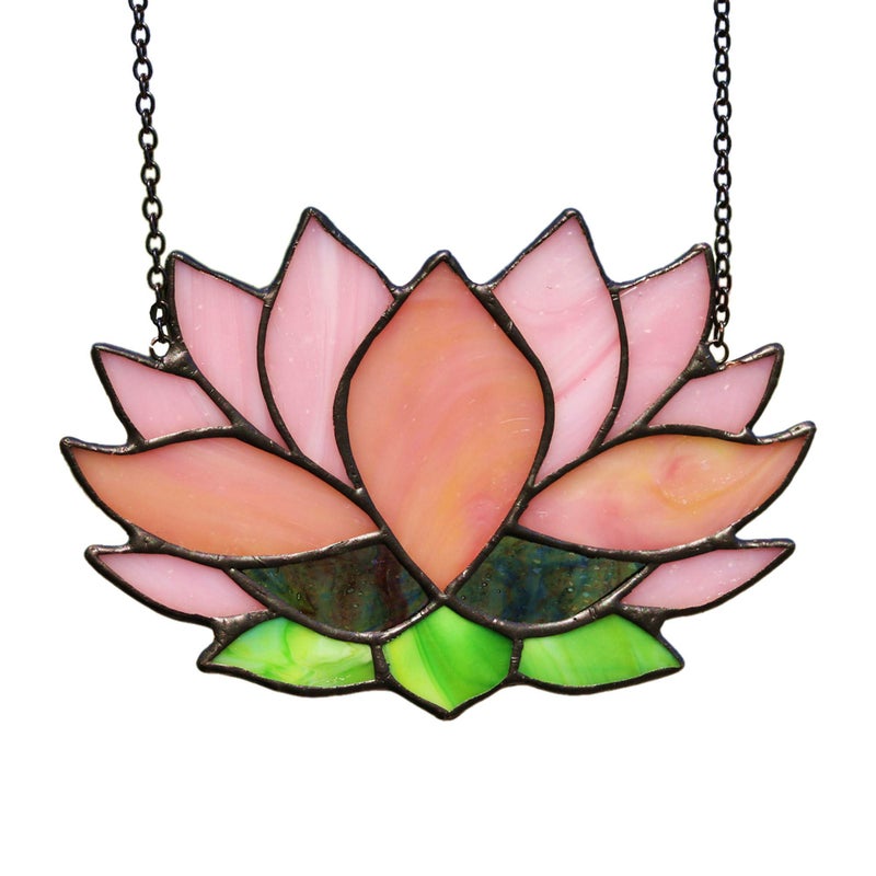 HAOSUM Lotus Flower Decor Stained Glass Window HangingsSun Catcher Gift for Mom Lotus Flower Decoration for Kitchen LivingroomBirthday Gifts for Women