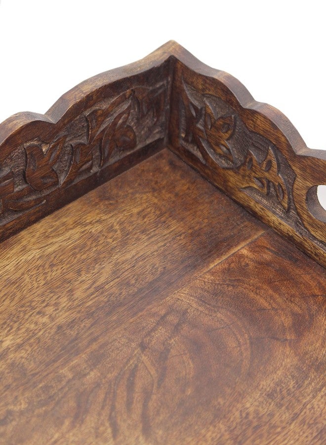 Cotton Craft Hand Carved Wooden Serving Tray - Decorative Breakfast Tray with Handles - Rustic Wooden Food Tray with Intricate Detail - Unique Furnishing Accent - Natural Finish - 17 x 13 x 2.5 Inch - COTTON CRAFT - Image 4