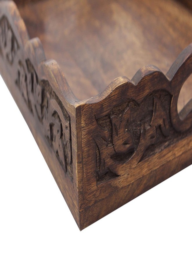 Cotton Craft Hand Carved Wooden Serving Tray - Decorative Breakfast Tray with Handles - Rustic Wooden Food Tray with Intricate Detail - Unique Furnishing Accent - Natural Finish - 17 x 13 x 2.5 Inch - COTTON CRAFT - Image 3