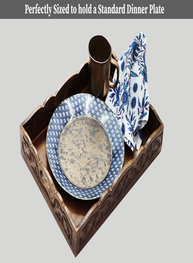 Cotton Craft Hand Carved Wooden Serving Tray - Decorative Breakfast Tray with Handles - Rustic Wooden Food Tray with Intricate Detail - Unique Furnishing Accent - Natural Finish - 17 x 13 x 2.5 Inch - COTTON CRAFT - Image 5