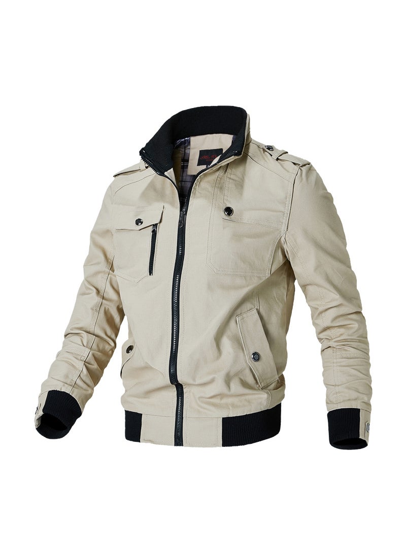 Cross-border new mens tough guy army fan jacket plus size windbreaker mens wash cotton collar coat wholesale 03 Khakis 