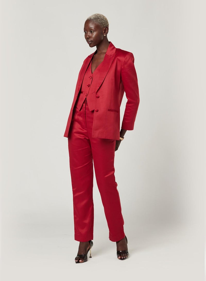IZEL Red Three Piece Suit set with Vest and pants  - Image 4