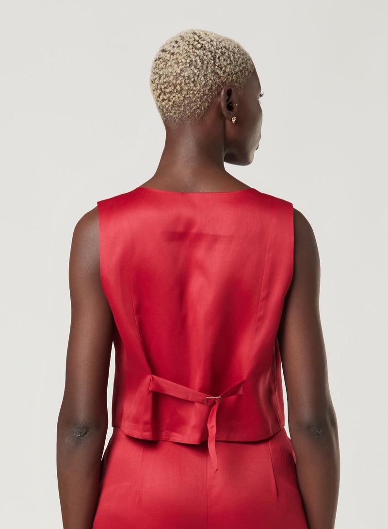 IZEL Red Three Piece Suit set with Vest and pants  - Image 5