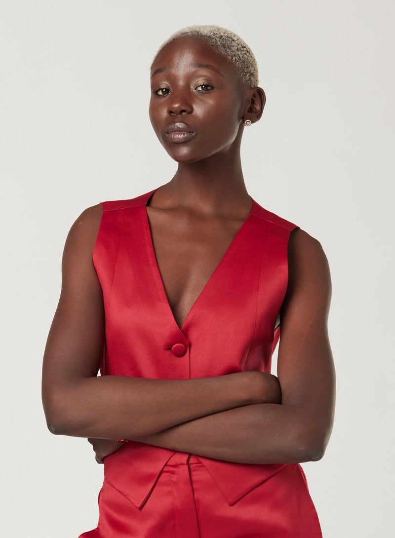 IZEL Red Three Piece Suit set with Vest and pants  - Image 3