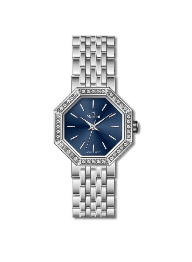 مارتيني ساعة مارتيني الأنيقة للنساء بتصميم عصري مينا باللون الأزرق الداكن وسوار من الفولاذ المقاوم للصدأ مقاومة للماء مثالية للإطلالات الكاجوال والرسمية - Image 1