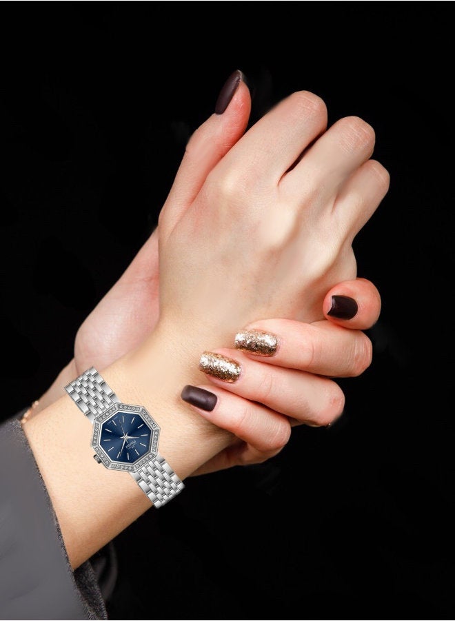 مارتيني ساعة مارتيني الأنيقة للنساء بتصميم عصري مينا باللون الأزرق الداكن وسوار من الفولاذ المقاوم للصدأ مقاومة للماء مثالية للإطلالات الكاجوال والرسمية - Image 2