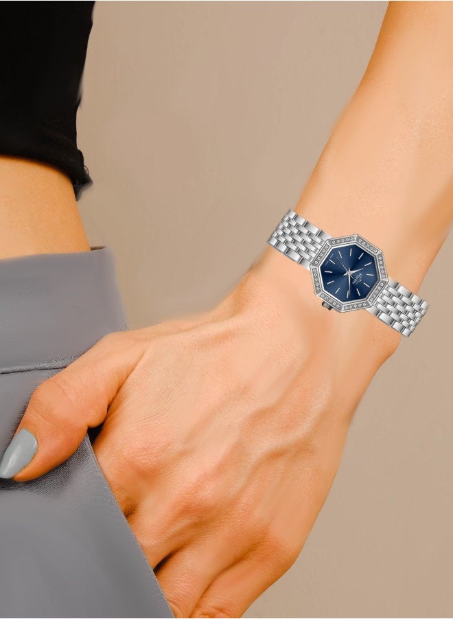 مارتيني ساعة مارتيني الأنيقة للنساء بتصميم عصري مينا باللون الأزرق الداكن وسوار من الفولاذ المقاوم للصدأ مقاومة للماء مثالية للإطلالات الكاجوال والرسمية - Image 4