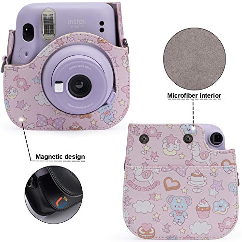 Frankmate PU Leather Camera Case Compatible with Fujifilm Instax Mini 11 12 Instant Camera with Adjustable Strap and Pocket (Bunny) - Image 3