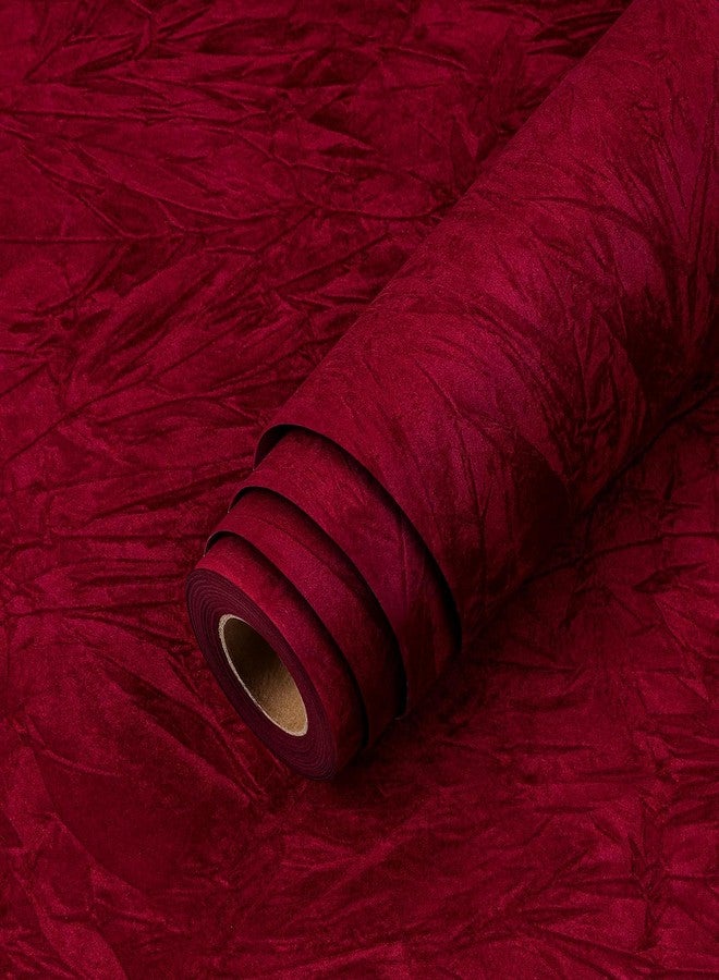 LACHEERY 15.8"x275" Crushed Red Velvet Wallpaper Self Adhesive Velvet Peel and Stick Felt Fabric Wallpaper Textured Red Contact Paper for Walls Cabinets Removable Drawer Shelf Jewelry Box Liner Roll - Image 2